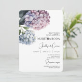 Kleurrijke hortensia Spaanse bruiloft uitnodiging (Staand voorkant)