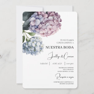Kleurrijke hortensia Spaanse bruiloft uitnodiging