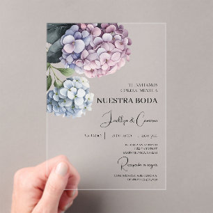 Kleurrijke hortensia Spaanse bruiloft uitnodiging