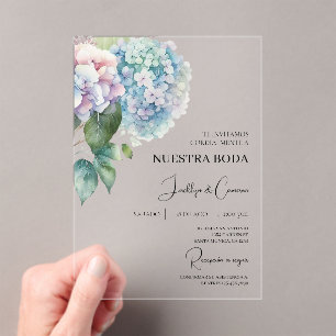 Kleurrijke hortensia Spaanse bruiloft uitnodiging