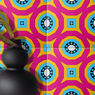 Kleurrijke Hot Pink en Turquoise geometrisch patro Tegeltje