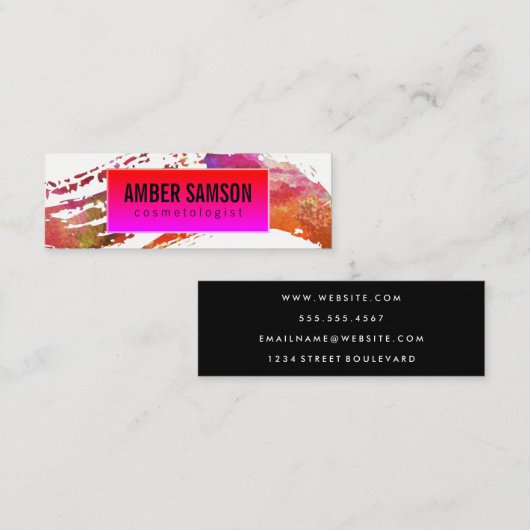 Kleurrijke Hot Pink Label Waterverf Paint Brushed (Voorkant / Achterkant)