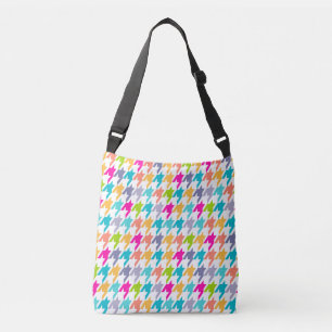 Kleurrijke Houndstooth op wit naadloos patroon Crossbody Tas