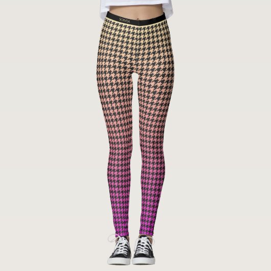 Kleurrijke Houndstooth-Roze aan Gele Gradiënt- Leggings (Voorkant)