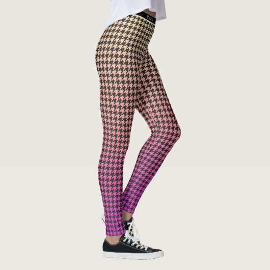 Kleurrijke Houndstooth-Roze aan Gele Gradiënt- Leggings (Rechts)