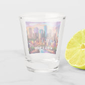 Kleurrijke Houston Skyline Abstracte kunst Shot Glas (Achterkant)