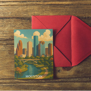 Kleurrijke Houston Texas Skyline Briefkaart