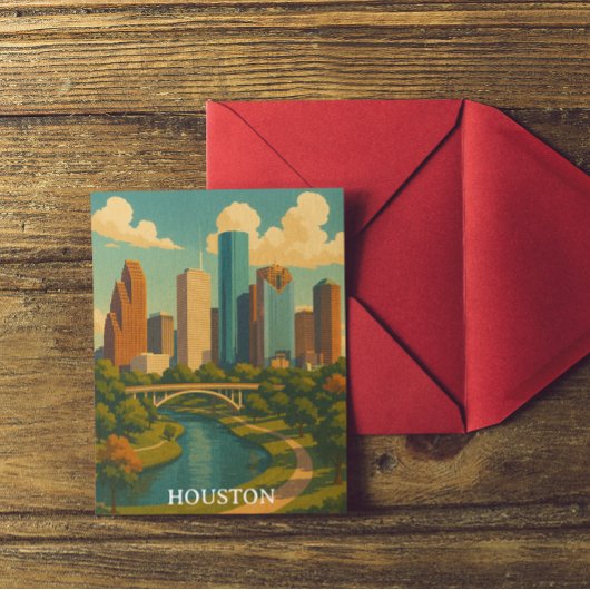 Kleurrijke Houston Texas Skyline Briefkaart