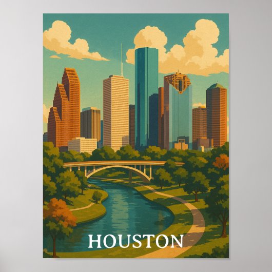Kleurrijke  Houston Texas Skyline Poster (Voorkant)
