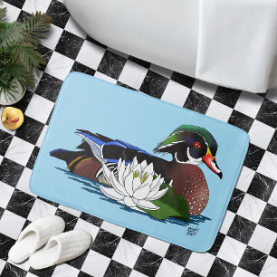 Kleurrijke Hout Eend Waterlelie Wilde Dieren Blauw Badmat