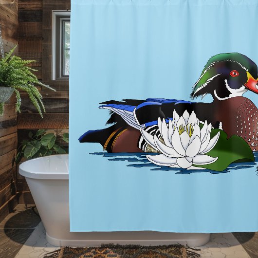 Kleurrijke Hout Eend Waterlelie Wilde Dieren Blauw Douchegordijn