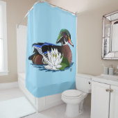 Kleurrijke Hout Eend Waterlelie Wilde Dieren Blauw Douchegordijn (In situ)