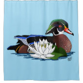 Kleurrijke Hout Eend Waterlelie Wilde Dieren Blauw Douchegordijn (Voorkant)