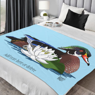 Kleurrijke Hout Eend Waterlelie Wilde Dieren Blauw Fleece Deken