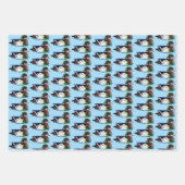 Kleurrijke Hout Eend Waterlelie Wilde Dieren Blauw Inpakpapier Vel (Voorkant 3)