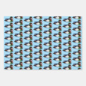 Kleurrijke Hout Eend Waterlelie Wilde Dieren Blauw Inpakpapier Vel (Voorkant)