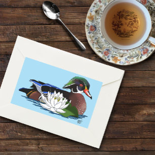 Kleurrijke Hout Eend Waterlelie Wilde Dieren Blauw Rechthoekige Sticker