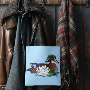 Kleurrijke Hout Eend Waterlelie Wilde Dieren Blauw Tote Bag