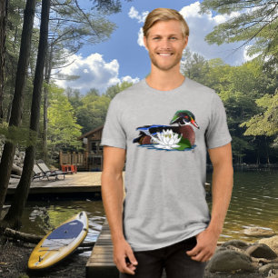 Kleurrijke Hout Eend Waterlelie Wilde Dieren Blauw Tri-Blend Shirt