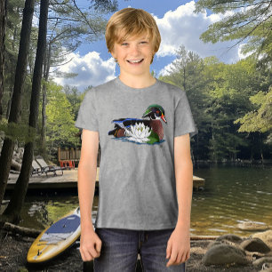 Kleurrijke Hout Eend Waterlelie Wilde Dieren Blauw Tri-Blend Shirt