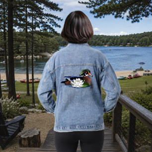 Kleurrijke Hout Eend Waterlelie Wilde Natuur Blauw Denim Jacket