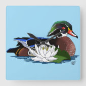 Kleurrijke Houten Eend Waterlelie Wilde Dieren Bla Vierkante Klok (Voorkant)