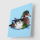 Kleurrijke Houten Eend Waterlelie Wilde Dieren Bla Vierkante Klok (Hoek)