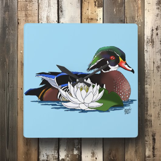 Kleurrijke Houten Eend Waterlelie Wilde Dieren Bla Vierkante Klok