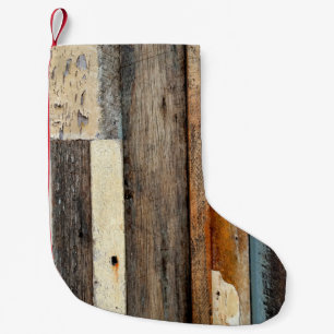 Kleurrijke houten panelen met afschilfering kleine kerstsok