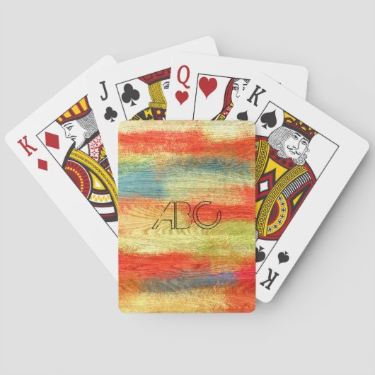 Kleurrijke houtnerf textuur monogram pokerkaarten (Achterkant)