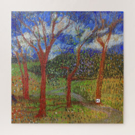 Kleurrijke houtprint van een boom legpuzzel