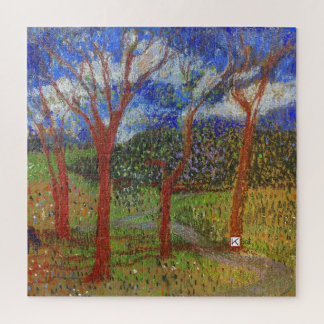 Kleurrijke houtprint van een boom legpuzzel