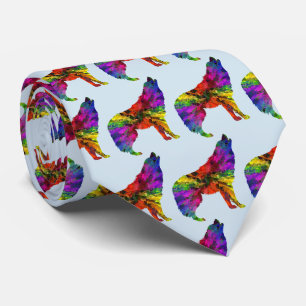 Kleurrijke huilende wolf design stropdas