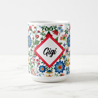 Kleurrijke huisje kern bloemen koffiemok