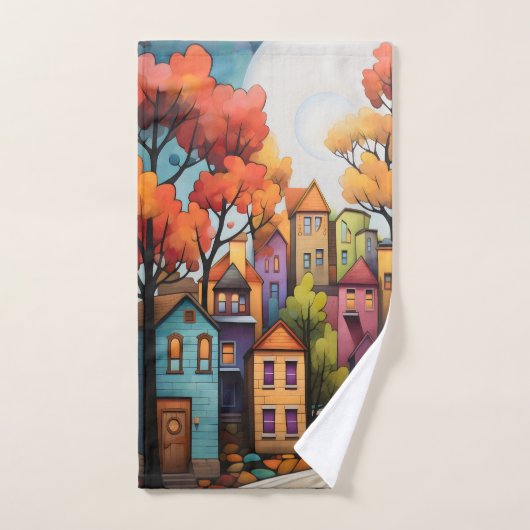 Kleurrijke huizen en bomen in de herfst bad handdoek (Handdoek)
