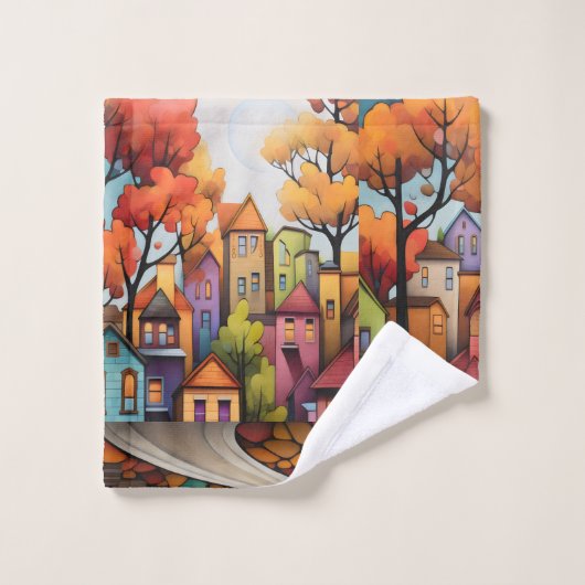 Kleurrijke huizen en bomen in de herfst bad handdoek (Wasdoekje)