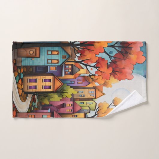Kleurrijke huizen en bomen in de herfst bad handdoek (Handdoek)