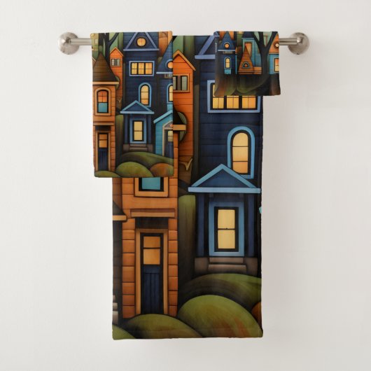 Kleurrijke huizen en bomen in de herfst bad handdoek (Insitu)