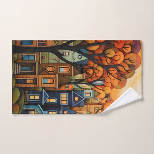 Kleurrijke huizen en bomen in de herfst bad handdoek (Handdoek)