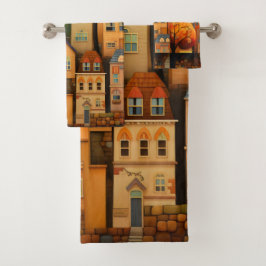 Kleurrijke huizen en bomen in de herfst bad handdoek