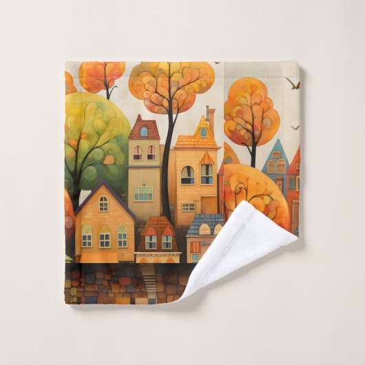 Kleurrijke huizen en bomen in de herfst bad handdoek (Wasdoekje)