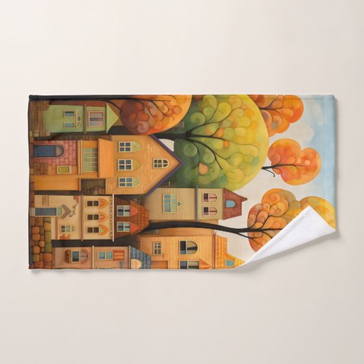 Kleurrijke huizen en bomen in de herfst bad handdoek (Handdoek)
