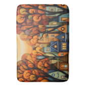 Kleurrijke huizen en bomen in de herfst badmat (Voorkant Verticaal)