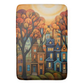 Kleurrijke huizen en bomen in de herfst badmat (Voorkant Verticaal)