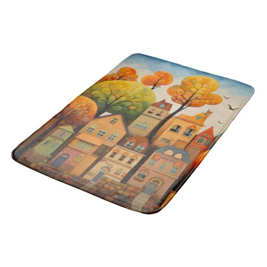 Kleurrijke huizen en bomen in de herfst badmat (Gekanteld)