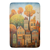 Kleurrijke huizen en bomen in de herfst badmat (Voorkant Verticaal)