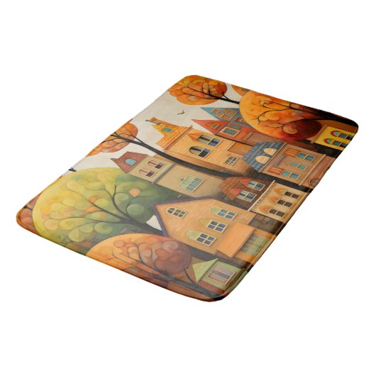 Kleurrijke huizen en bomen in de herfst badmat (Gekanteld)