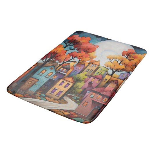 Kleurrijke huizen en bomen in de herfst badmat (Gekanteld)