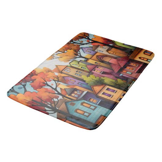 Kleurrijke huizen en bomen in de herfst badmat (Gekanteld)