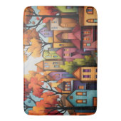 Kleurrijke huizen en bomen in de herfst badmat (Voorkant Verticaal)